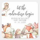 Zoete sticker voor babyshower in het bos (Voorkant)
