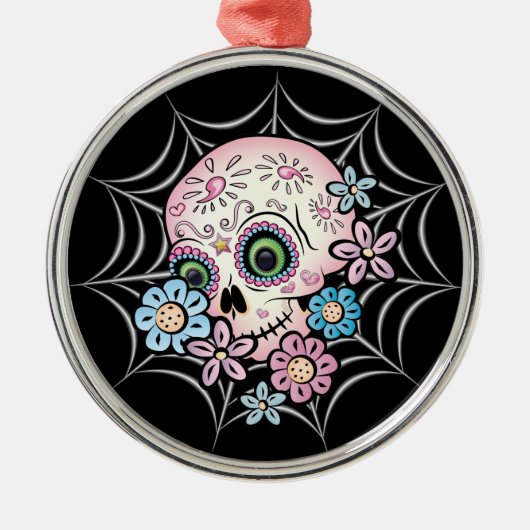 Zoete Suiker Schedel Metalen Ornament (Voorkant)