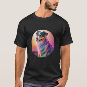 Zoete Synthwave Australische Herder met 80s Twist T-shirt