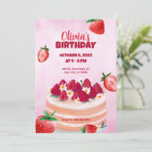 Zoete taart en aardbeien verjaardag kaart (Staand voorkant)