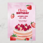 Zoete taart en aardbeien verjaardag kaart (Voorkant / Achterkant)