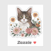 Zoete Tabby kat met bloemen Sticker (Vel)