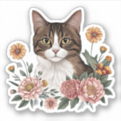 Zoete Tabby kat met bloemen Sticker (Voorkant)