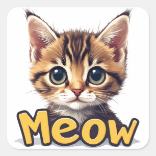 Zoete Tabby Kitten Met Meow Bericht Cute Kat 🐱 Vierkante Sticker