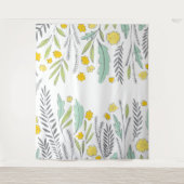 Zoete takjes mintgroene en grijze bloementapijt wandkleed (Voorkant)