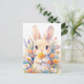 Zoete Tan Konijn met Gele Bloem Briefkaart (Staand voorkant)