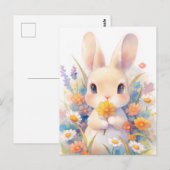 Zoete Tan Konijn met Gele Bloem Briefkaart (Voorkant / Achterkant)