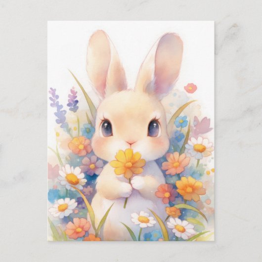 Zoete Tan Konijn met Gele Bloem Briefkaart (Voorkant)
