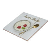 Zoete tandrijstpudding met frambozen dessert tegeltje (Zijkant)