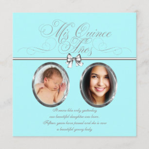 Zoete Teal Blauwe Foto Quinceanera Kaart