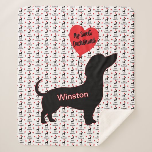 Zoete teckel: hartballon sherpa deken (Voorkant)