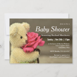 Zoete Teddy Bear met Roos Baby shower Kaart