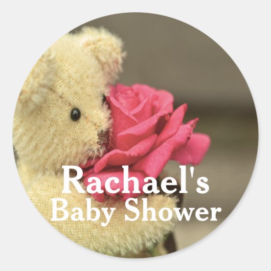 Zoete Teddy Bear met Roos Baby shower Ronde Sticker (Voorkant)