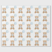 Zoete Teddy Bear met Soft Pastel Blue Balloon Cadeaupapier (Vlak)