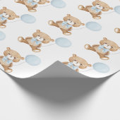 Zoete Teddy Bear met Soft Pastel Blue Balloon Cadeaupapier (Hoek)
