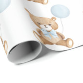 Zoete Teddy Bear met Soft Pastel Blue Balloon Cadeaupapier (Rol Hoek)