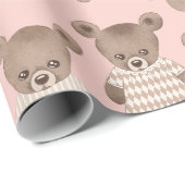 Zoete Teddy, Beren in jurken, roze achtergrond Cadeaupapier (Rol Hoek)