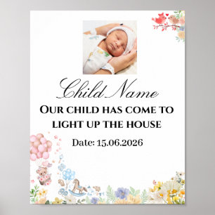 Zoete teddy-liefdesvogels baby shower muur poster