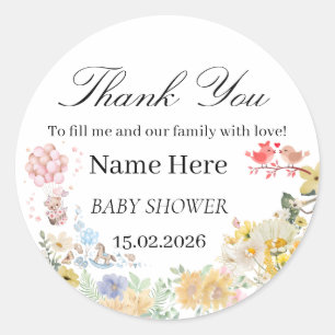 Zoete Teddy Liefdesvogels Baby Shower Ronde Sticker
