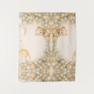 Zoete teddybeer baby shower achtergrond | Geslacht Wandkleed