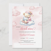 Zoete Teddybeer Baby Shower Uitnodiging Cloud 9 Th (Voorkant)