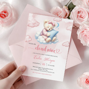 Zoete Teddybeer Baby Shower Uitnodiging Cloud Nine