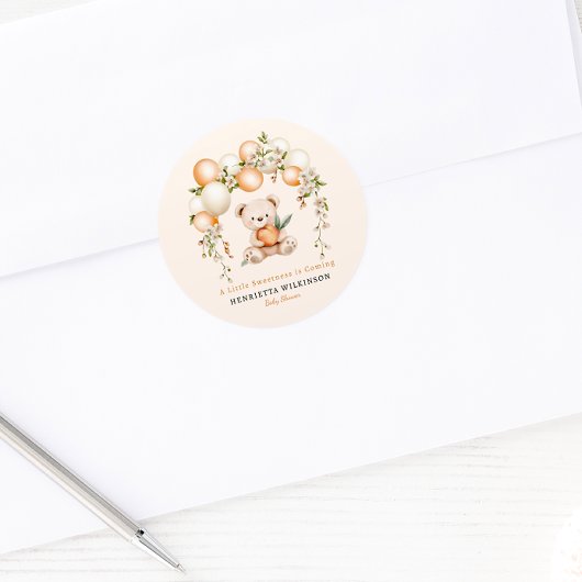 Zoete teddybeer babyshower ballonboog sticker