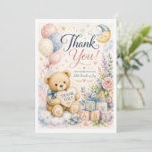 Zoete teddybeer babyshower bedankkaart (Staand voorkant)