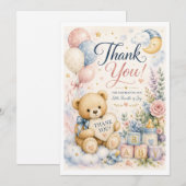 Zoete teddybeer babyshower bedankkaart (Voorkant / Achterkant)