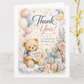 Zoete teddybeer babyshower bedankkaart kaart (Gele Bloem)