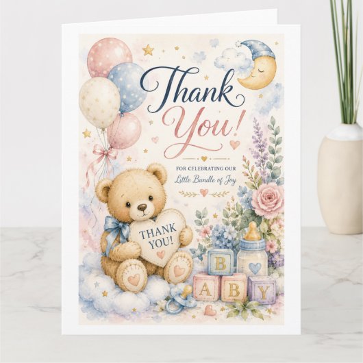 Zoete teddybeer babyshower bedankkaart kaart (Voorkant)