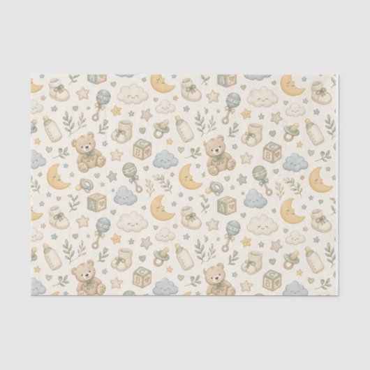 Zoete teddybeer babyshower inpakpapier | Gesl Tissuepapier (Voorkant)