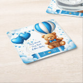 Zoete teddybeer babyshower 🧸 kartonnen onderzetters (Schuin)