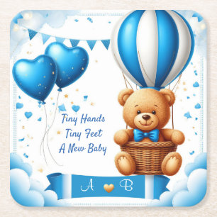 Zoete teddybeer babyshower 🧸 kartonnen onderzetters