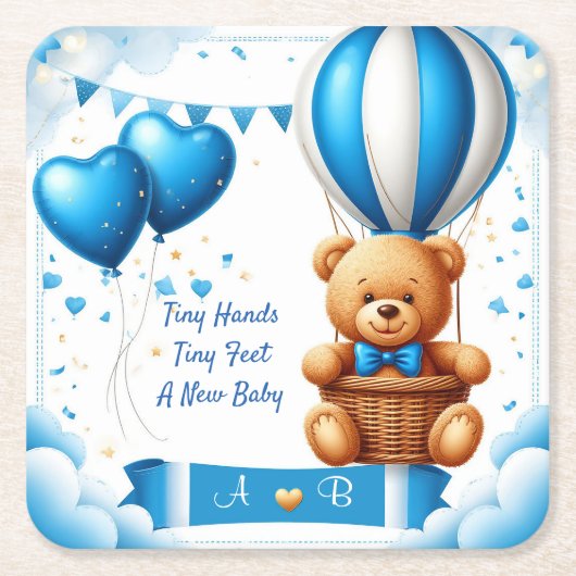 Zoete teddybeer babyshower 🧸 kartonnen onderzetters (Voorkant)