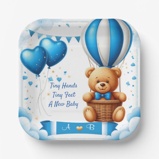 Zoete teddybeer babyshower 🧸 papieren bordje (Voorkant)