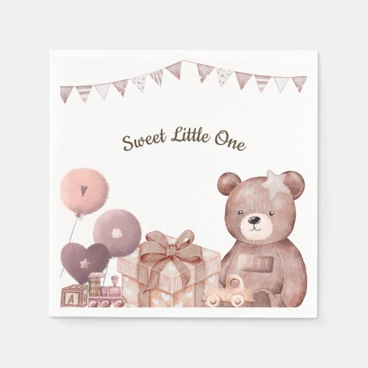 Zoete teddybeer babyshower servet (Voorkant)