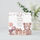 Zoete teddybeer babyshower uitnodiging (Staand voorkant)