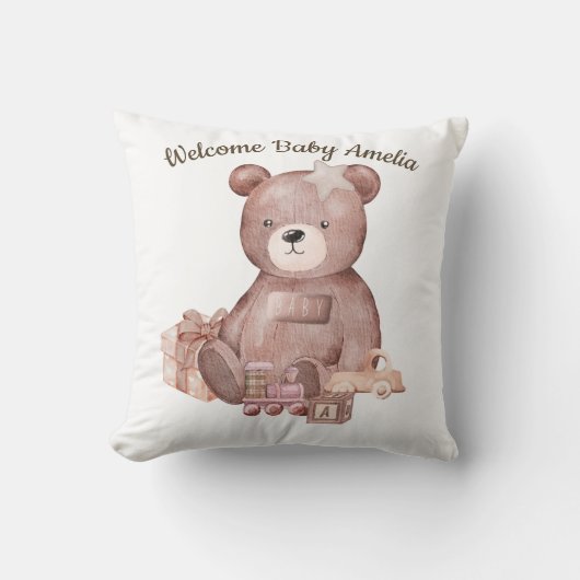 Zoete teddybeer babyshowerkussen kussen (Voorkant)