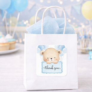 Zoete teddybeer blauwe pastel babyshower bedankt vierkante sticker