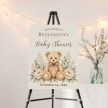 Zoete teddybeer bloemige baby shower welkomstbord