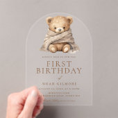 Zoete teddybeer eerste verjaardagsfeestje acryl uitnodigingen (Insitu (Draagbaar))
