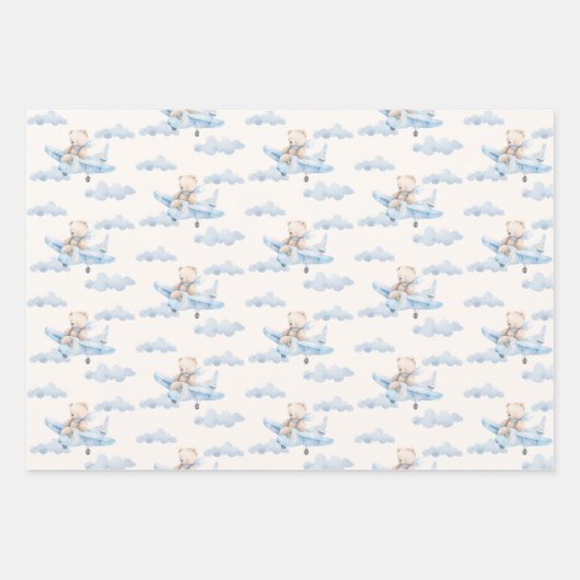 Zoete Teddybeer in vliegtuig Inpakpapier Vel (Voorkant 2)