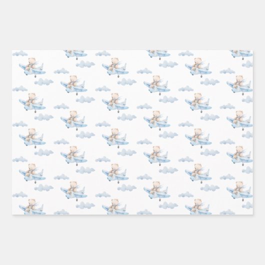 Zoete Teddybeer in vliegtuig Inpakpapier Vel (Voorkant)