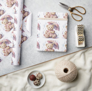 Zoete Teddybeer Meisje Baby Shower Favor Cadeaupapier