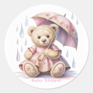 Zoete Teddybeer Meisje Baby Shower Ronde Sticker