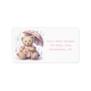 Zoete Teddybeer Meisje Baby Shower Uitnodiging Etiket