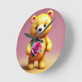 Zoete teddybeer met rozen wandklok (Hoek)