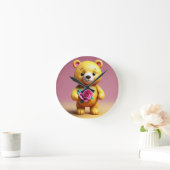Zoete teddybeer met rozen wandklok (Huis)