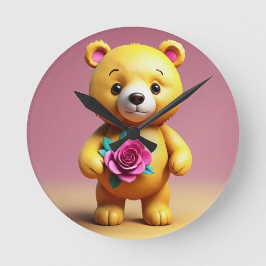 Zoete teddybeer met rozen wandklok (Voorkant)